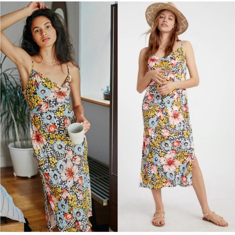 Anthropologie Elyse Floral Byas Cut Slip Dress